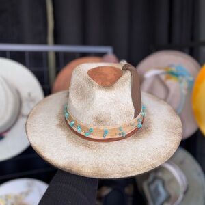 Girl on Fire Beige Hat with Turquoise Accents